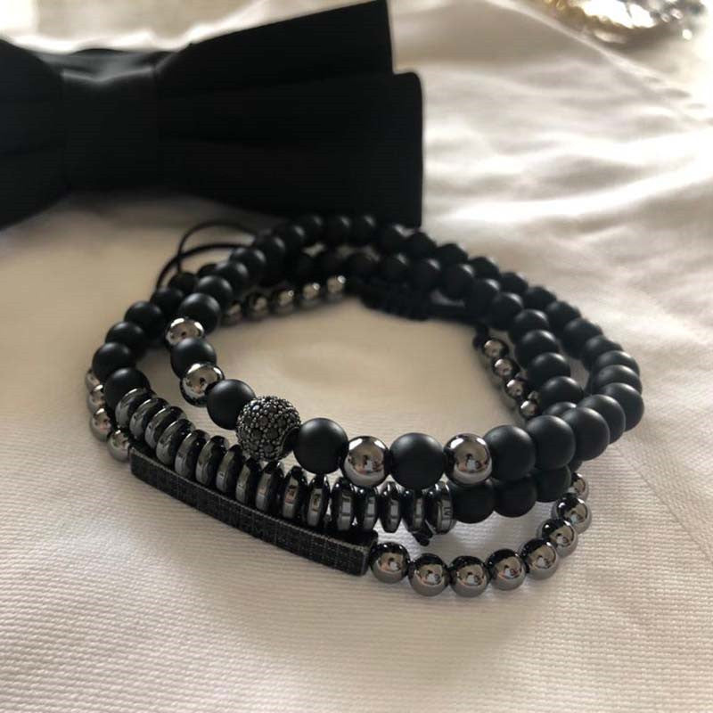 Black Frosted Copper Bracelet Set - WAlMYe #