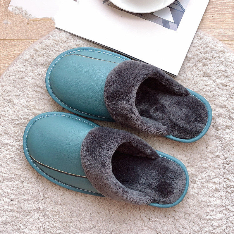 Genuine Leather Surface Cotton Home Waterproof Thick Bottom Plush Warm Slippers
