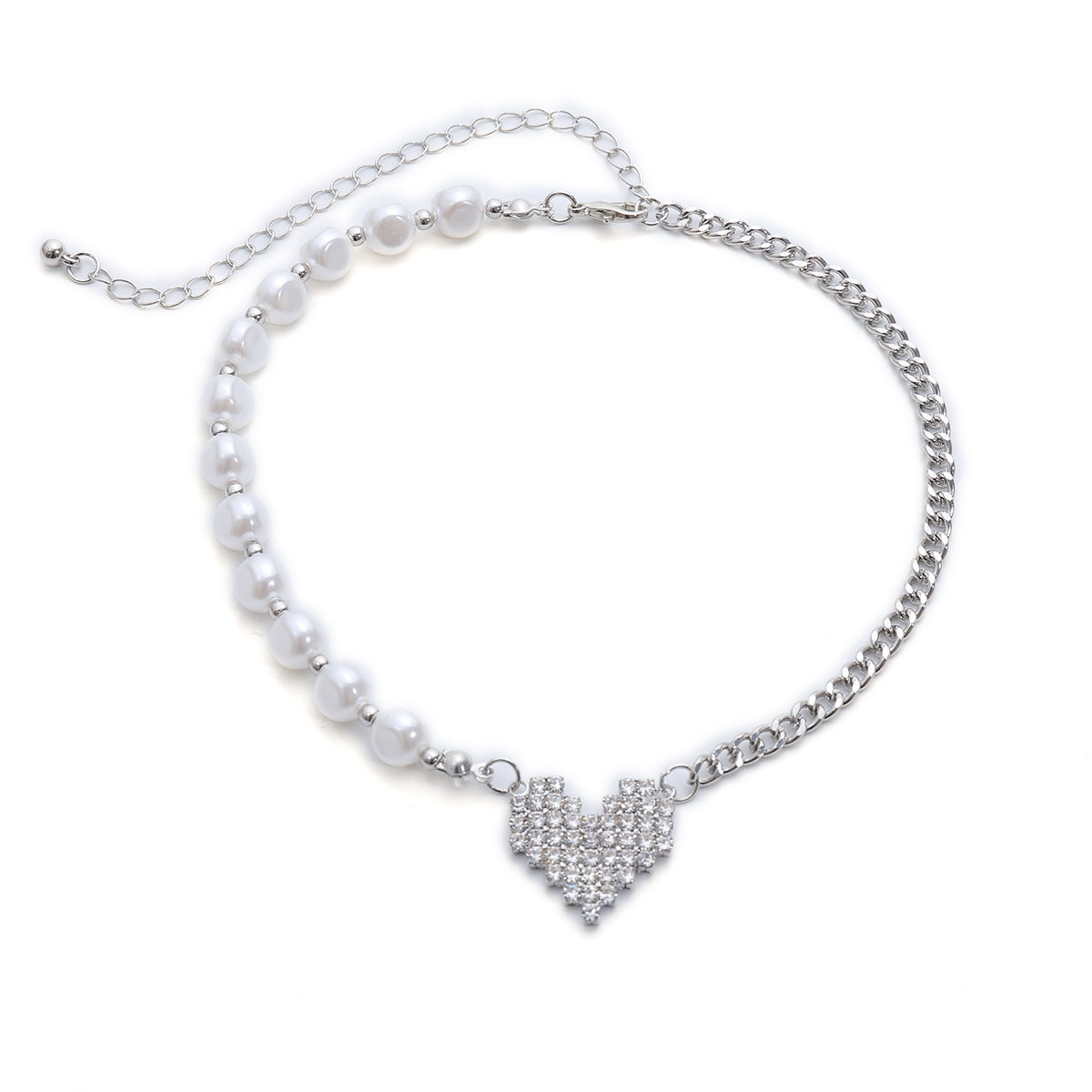 Personality Pearl Chain Necklace Women Creative Sweet Cool Micro-Inlaid Heart Shape - WAlMYe #