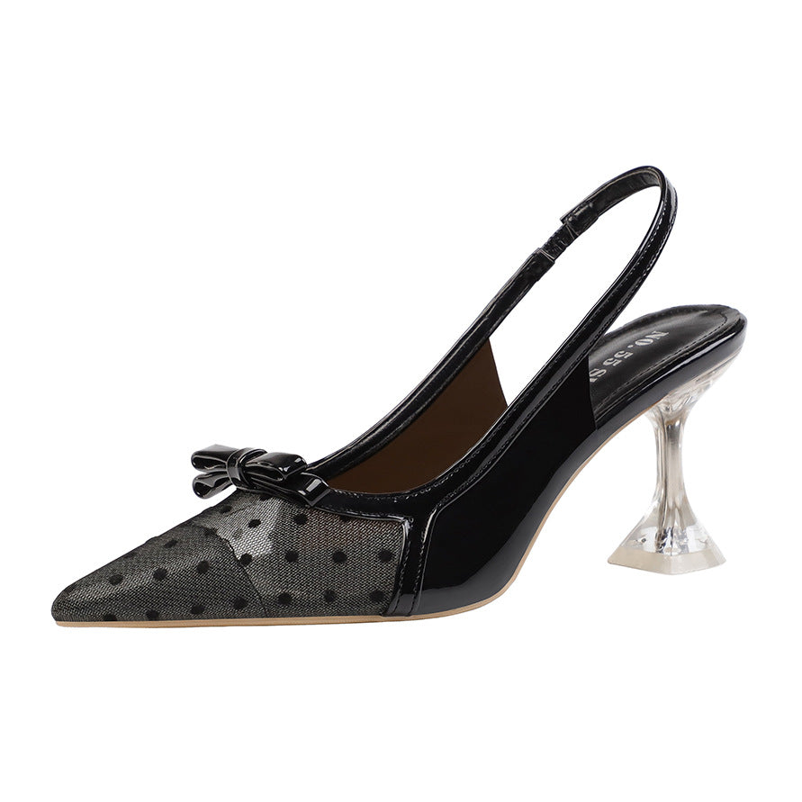 Fashion Pointed Polka Dot High Heels With Bow Transparent - WAlMYe #