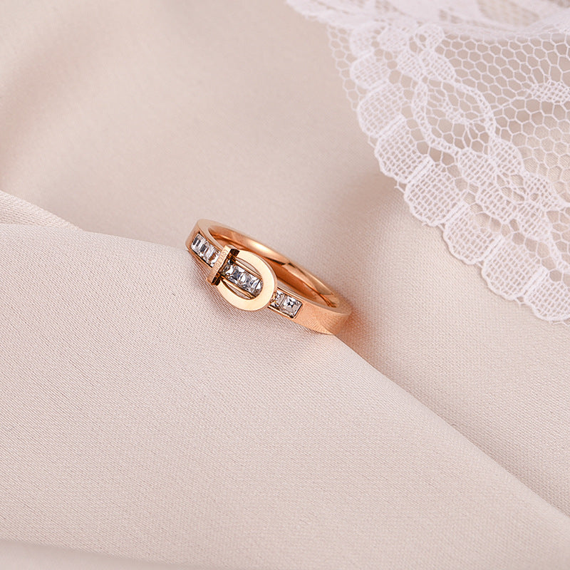 Geometric Titanium Steel Rose Gold Ring Women - WAlMYe #