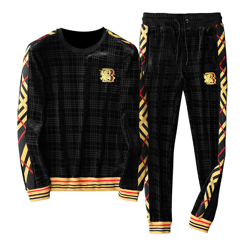 Men's Velvet Stand-Up Collar Sports Trousers Casual Suit - WAlMYe #