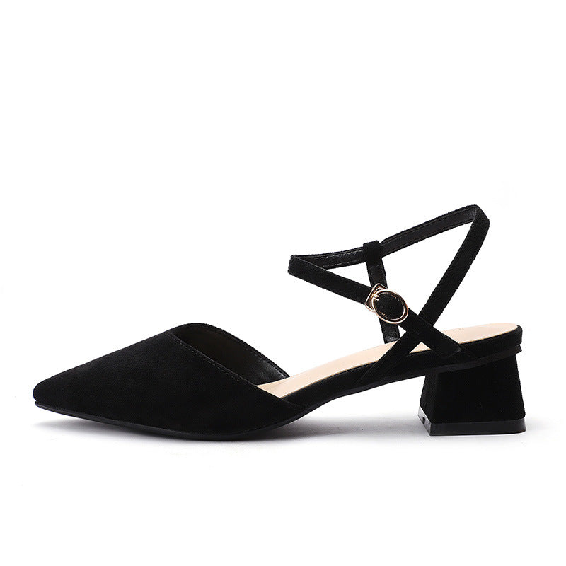 High heel sandals women's thick heel buckle front bag back strap - WAlMYe #