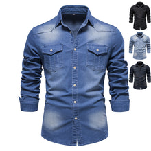 Load image into Gallery viewer, Men&#39;s Long-sleeved Denim Shirt Casual Solid Button Slim Tops Clothing
