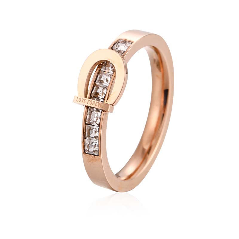 Geometric Titanium Steel Rose Gold Ring Women