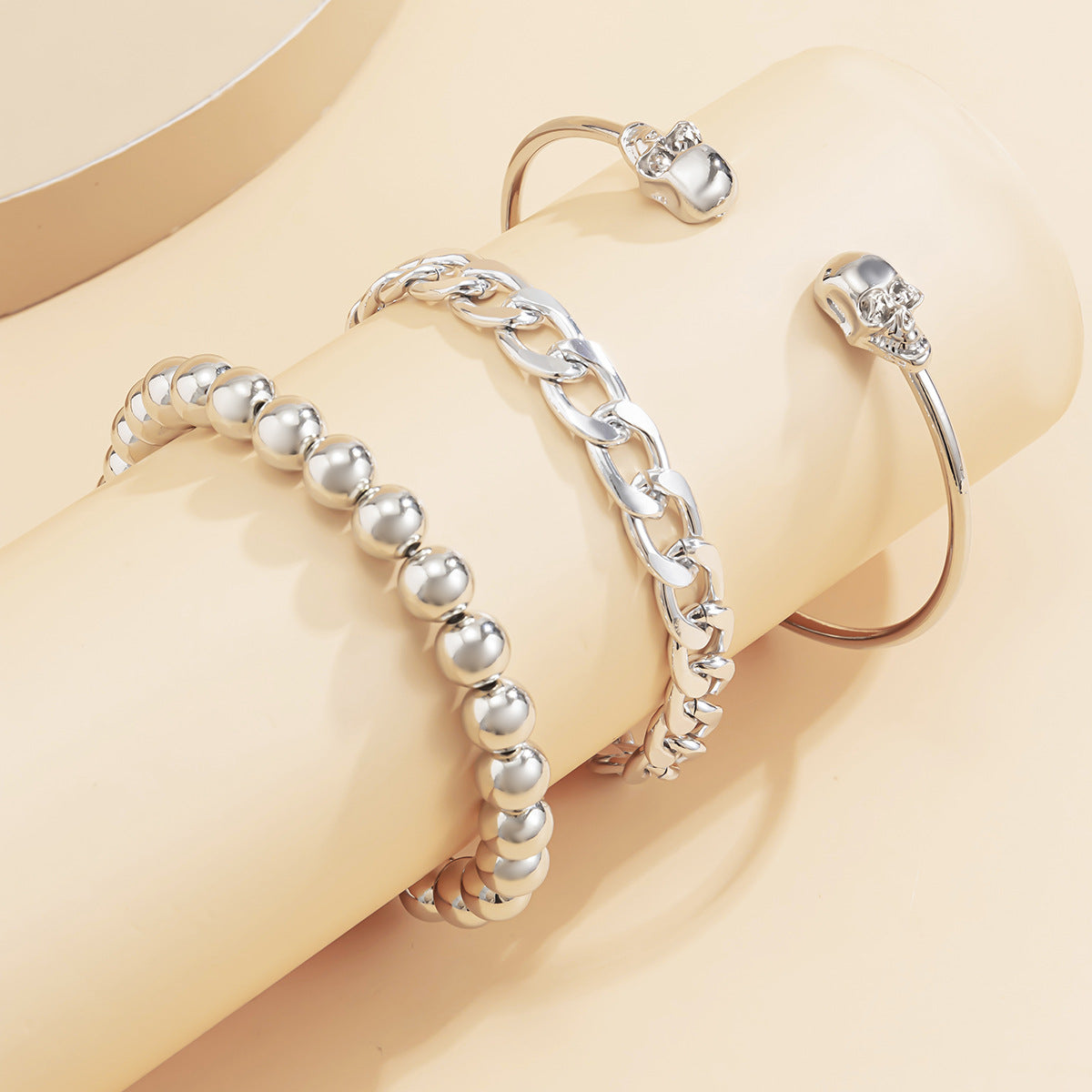 Simple Punk Skull  Bracelet Female Personality Round Bead Thick Chain Set Bracelet - WAlMYe #