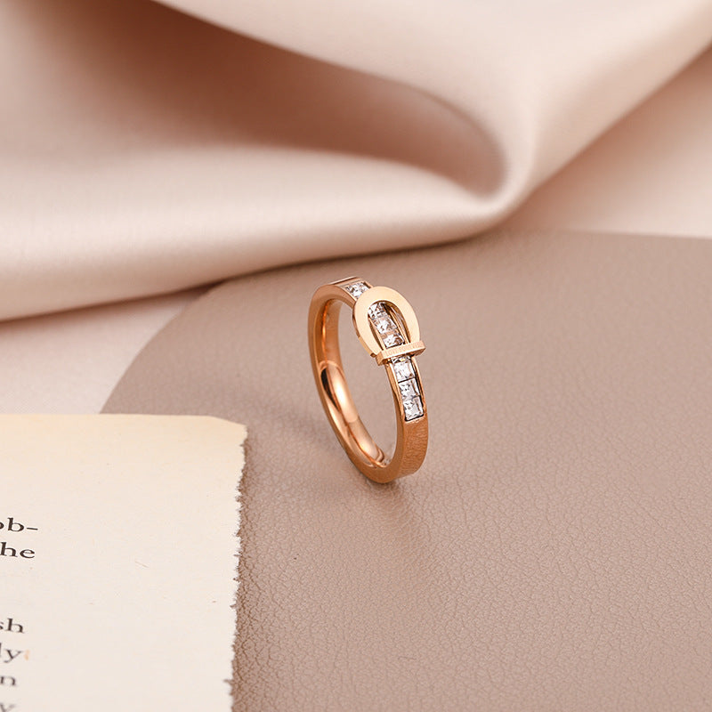 Geometric Titanium Steel Rose Gold Ring Women - WAlMYe #