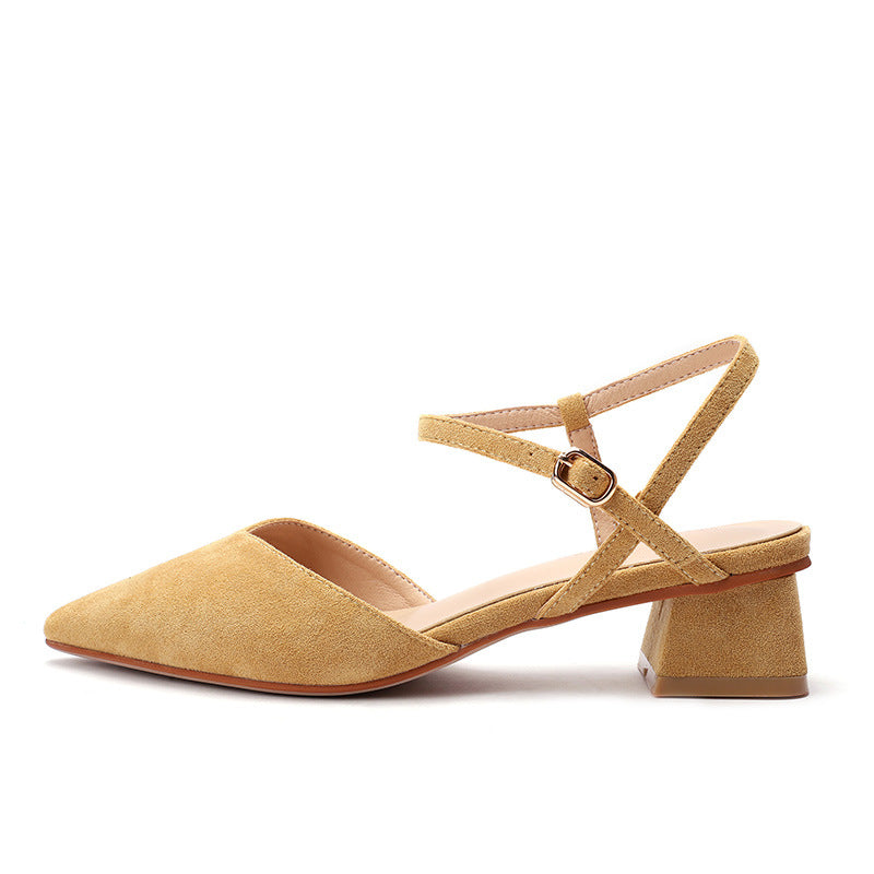 High heel sandals women's thick heel buckle front bag back strap - WAlMYe #