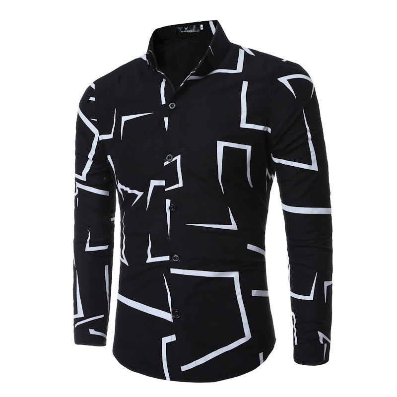 Men's Geometric Print Casual Long-Sleeved Shirt - WAlMYe #