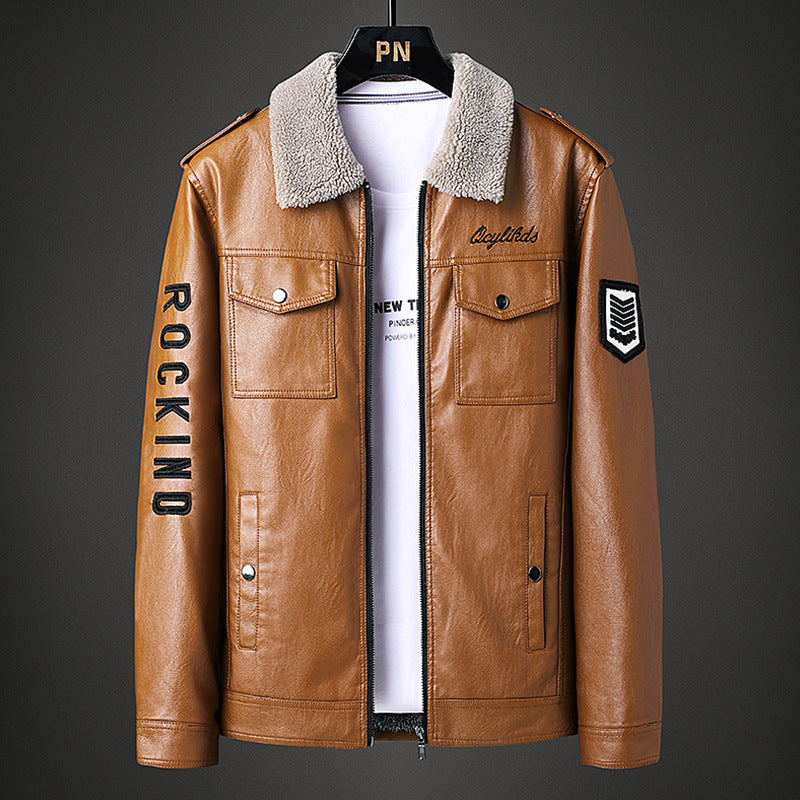 Turn-down Collar Coat Fleece-lined Thickened Slim Fit Trend Clothing