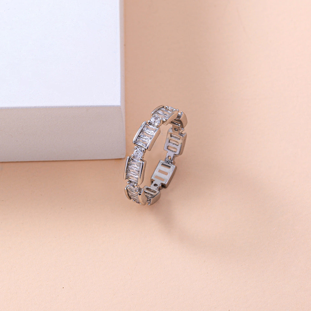 European and American cross-border fashion Aegean Sea micro-inlaid zircon square ring jewelry ring accessories female ring jewelry - WAlMYe #