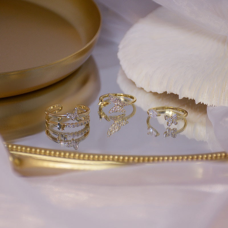 Small Design With Diamond Fashion Trend Personality Butterfly Follow-shaped Ring - WAlMYe #