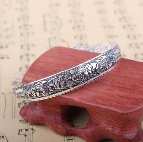 Vintage ethnic wind Thai silver elephant carved bracelet - WAlMYe #