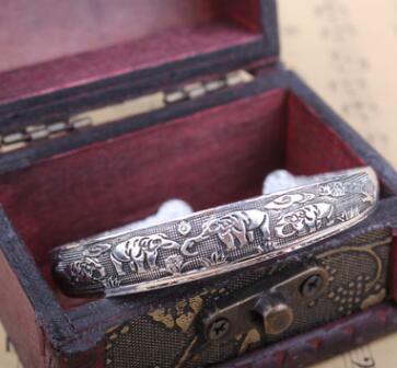 Vintage ethnic wind Thai silver elephant carved bracelet - WAlMYe #