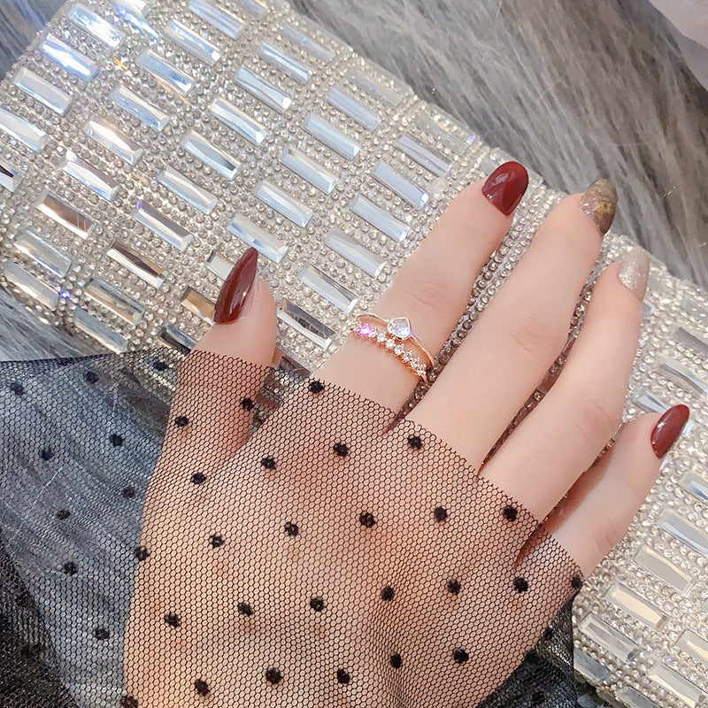 Index Finger Diamond Ring Light Luxury Zircon Double Heart Ring - WAlMYe #