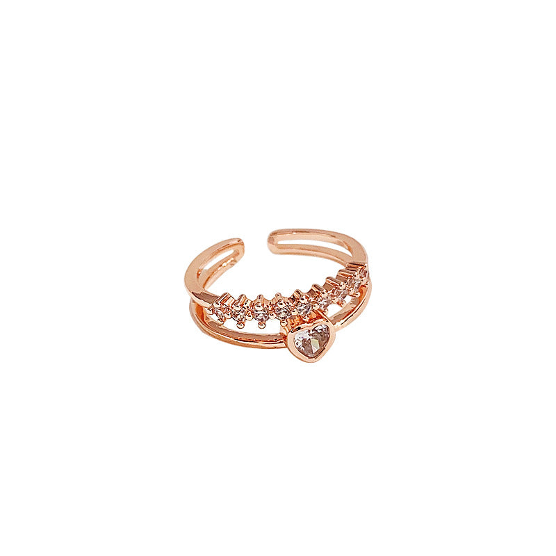 Index Finger Diamond Ring Light Luxury Zircon Double Heart Ring - WAlMYe #