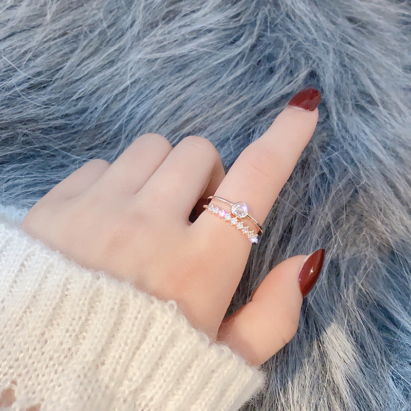 Index Finger Diamond Ring Light Luxury Zircon Double Heart Ring - WAlMYe #