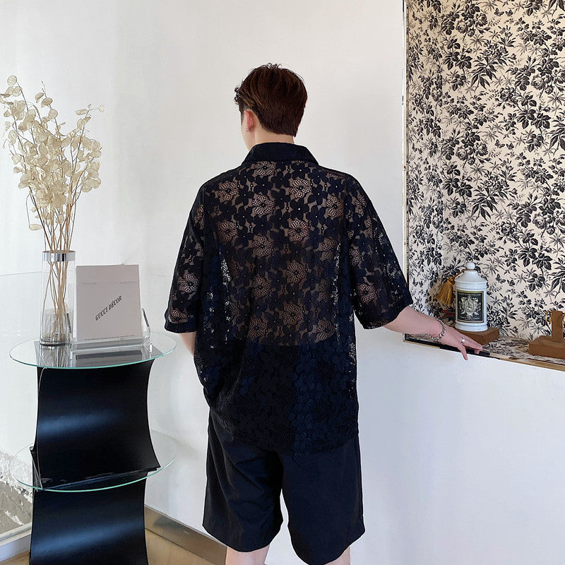 Men's Fashion Sexy Loose Lace Shirt Top - WAlMYe #