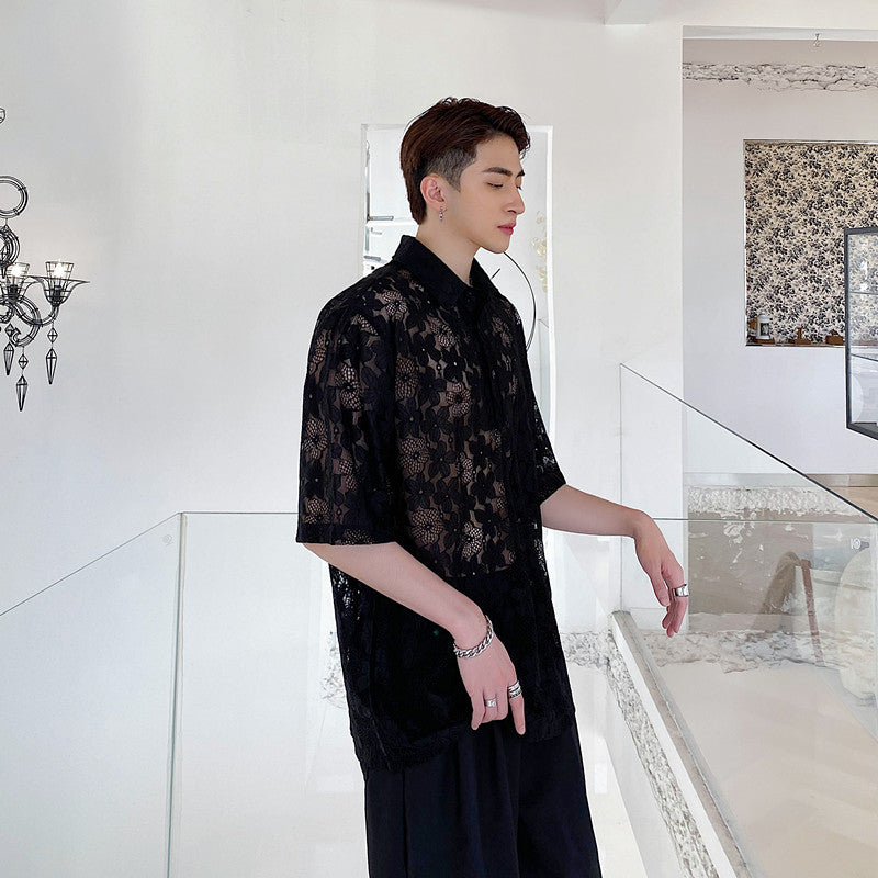 Men's Fashion Sexy Loose Lace Shirt Top - WAlMYe #