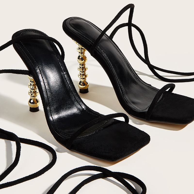 Square Head Sticky Rubber Shoes With High Heels - WAlMYe #