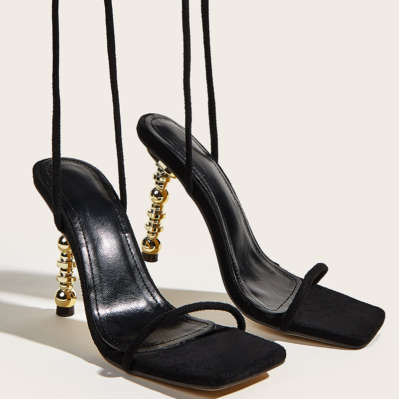 Square Head Sticky Rubber Shoes With High Heels - WAlMYe #