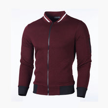 Load image into Gallery viewer, Men&#39;s Plaid Solid Color Sardigan Zipper Stand Collar Sweater
