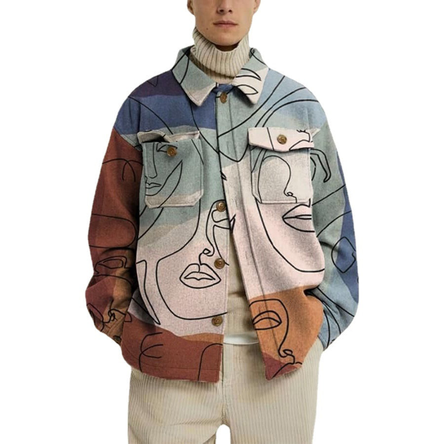 Fashion Trend Lapel Print Jacket Jacket Men