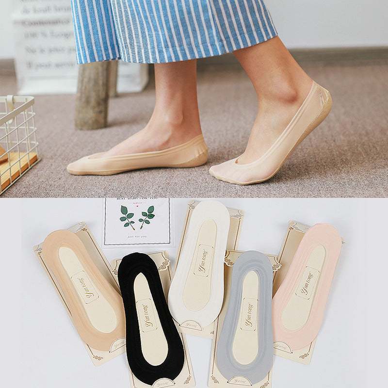 Ladies Ice Silk Shallow Mouth Seamless Boat Socks - WAlMYe #