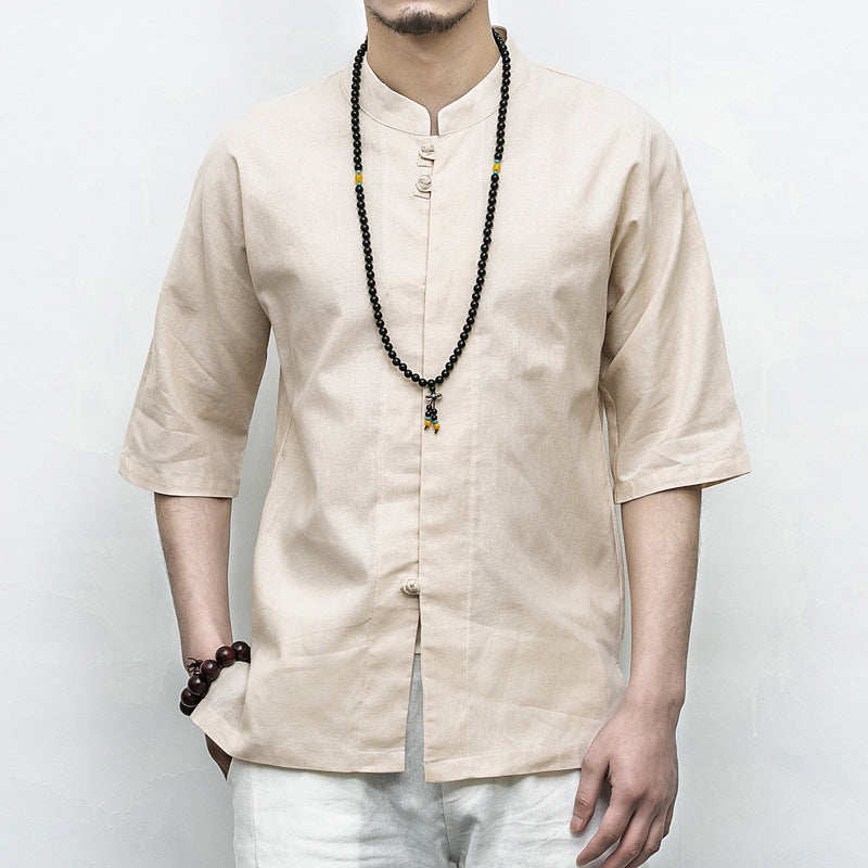 Chinese Style Disc Button Men's Cotton And Linen shirt - WAlMYe #