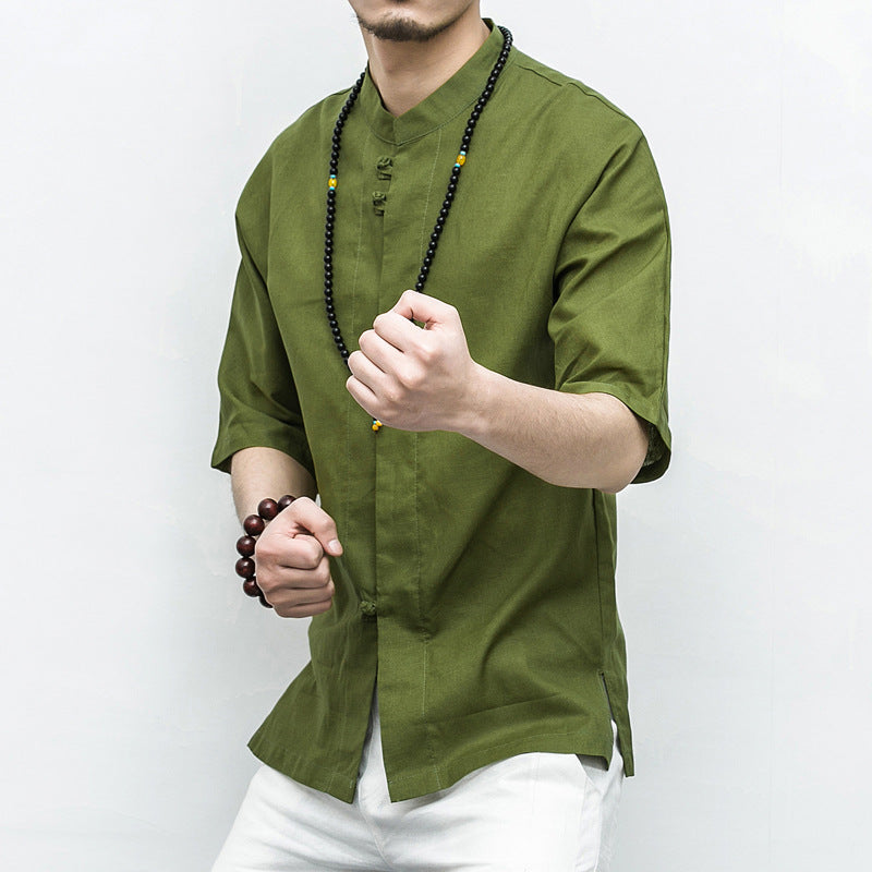 Chinese Style Disc Button Men's Cotton And Linen shirt - WAlMYe #