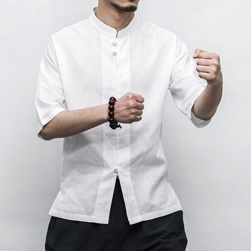 Chinese Style Disc Button Men's Cotton And Linen shirt - WAlMYe #
