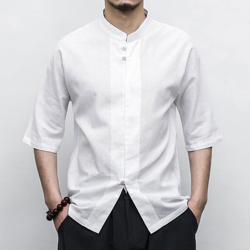 Chinese Style Disc Button Men's Cotton And Linen shirt - WAlMYe #