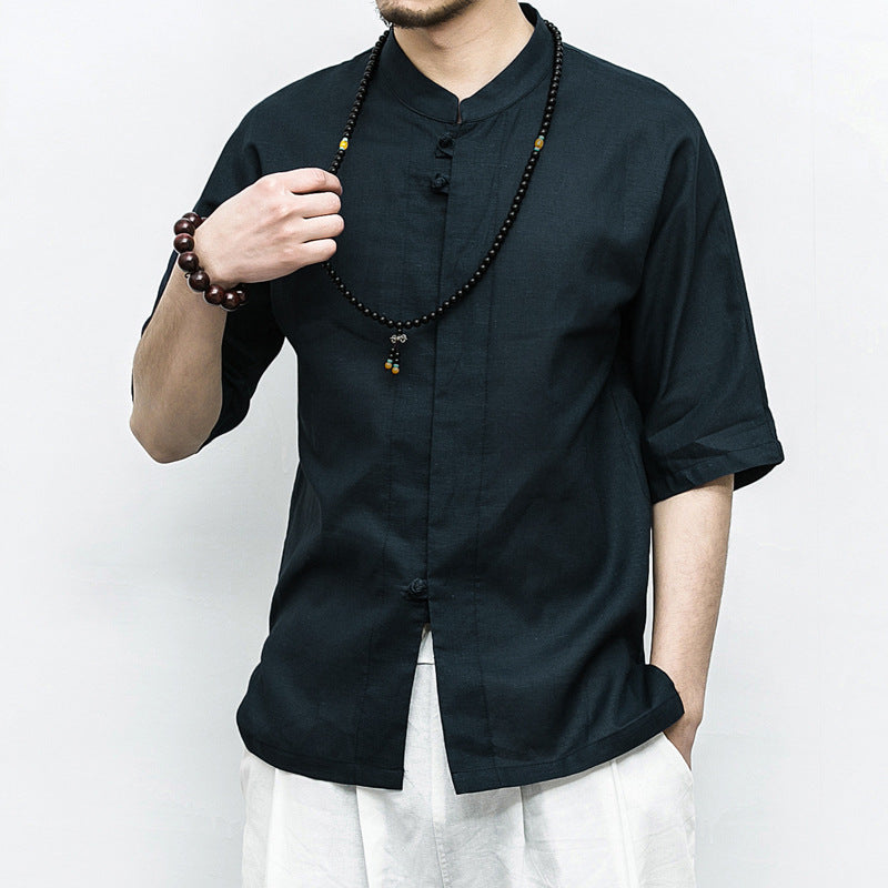 Chinese Style Disc Button Men's Cotton And Linen shirt - WAlMYe #