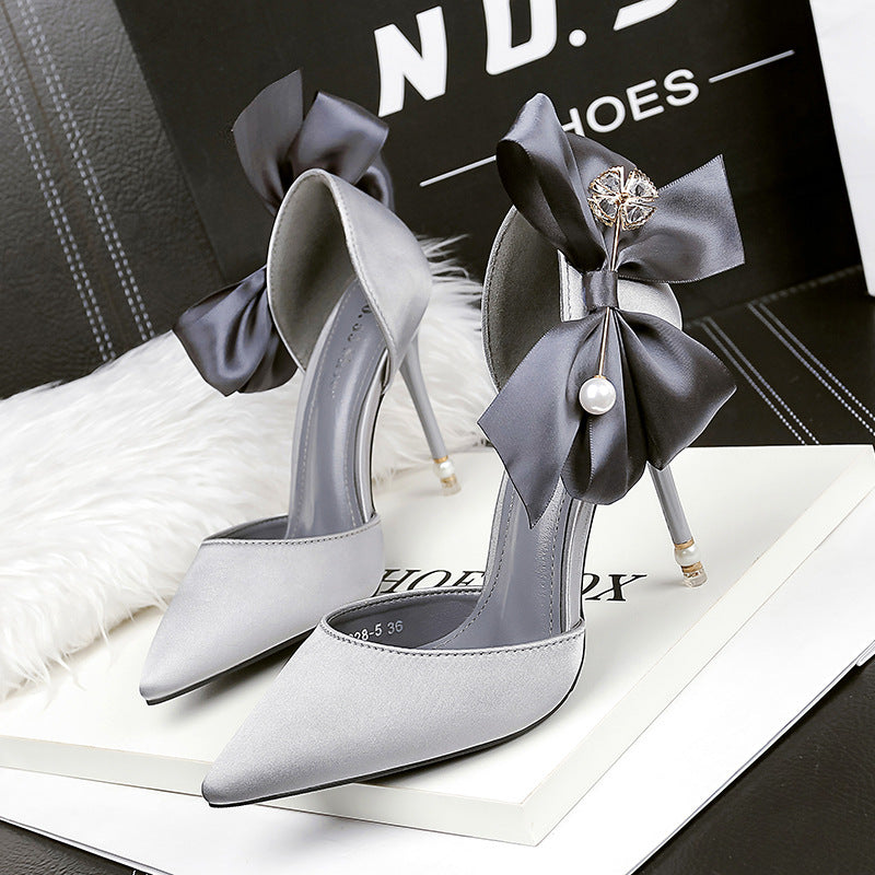 Satin High Heels Bow  Pearl Sandals - WAlMYe #