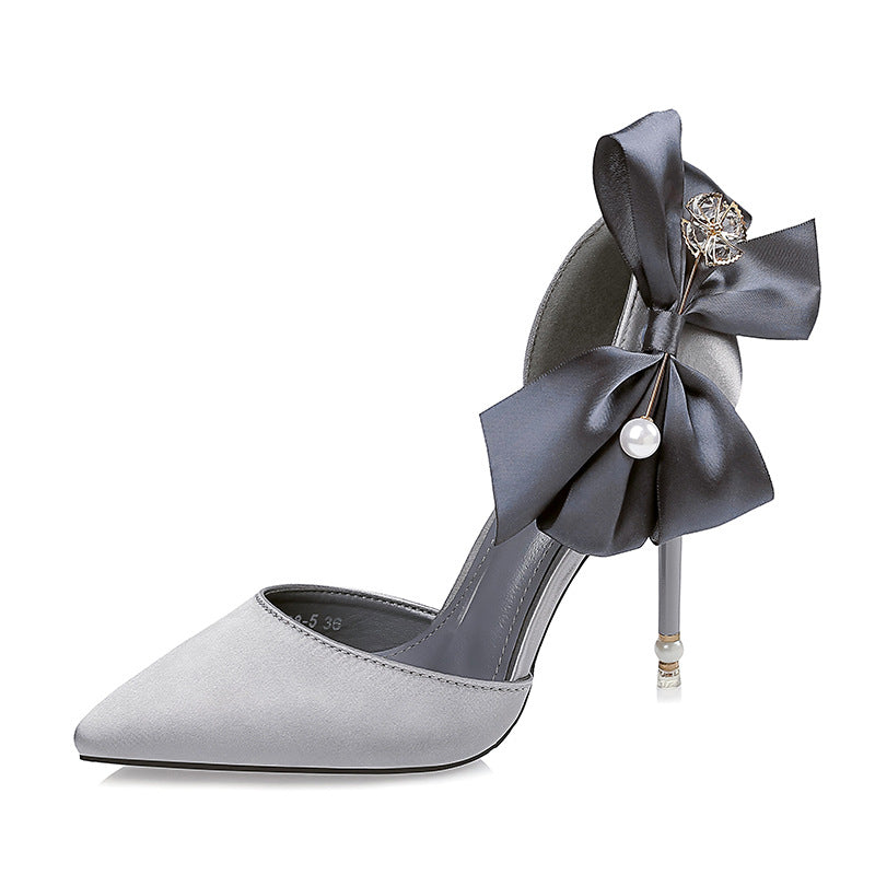 Satin High Heels Bow  Pearl Sandals - WAlMYe #