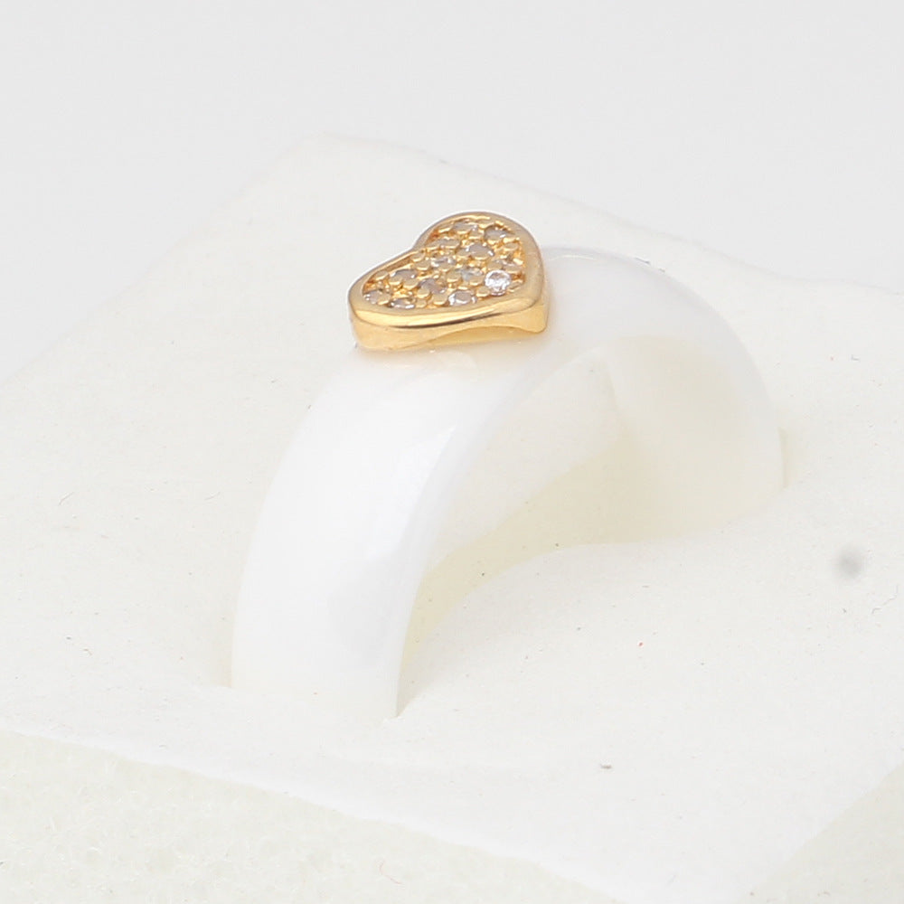Japan And South Korea Ceramic Micro-Inlaid Zircon Heart-Shaped Black And White Couple Titanium Steel Ring - WAlMYe #