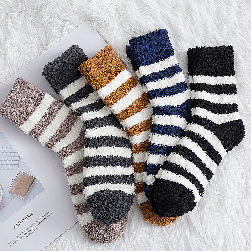 Coral Fleece Autumn And Winter Stripes In Tube Socks - WAlMYe #