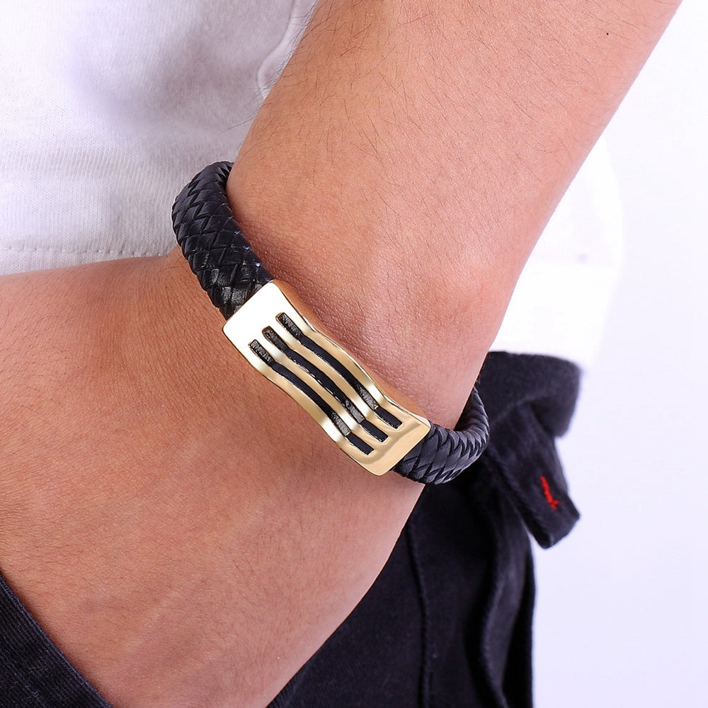 Stainless Steel Leather Braided Leather Cord Bracelet - WAlMYe #