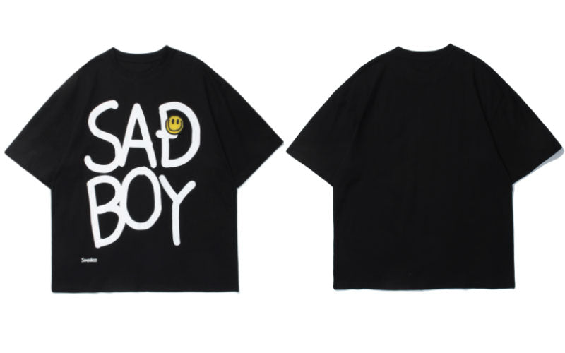 Fun Letters Round Face Expression Luminous Print Short Sleeves - WAlMYe #