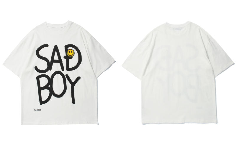 Fun Letters Round Face Expression Luminous Print Short Sleeves - WAlMYe #