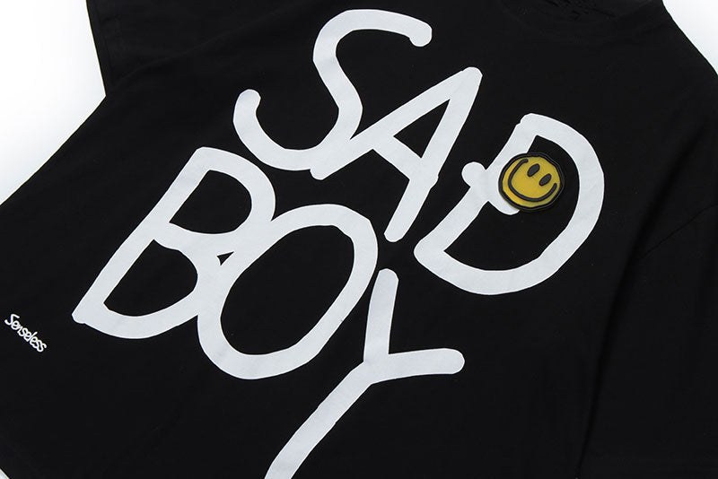 Fun Letters Round Face Expression Luminous Print Short Sleeves - WAlMYe #