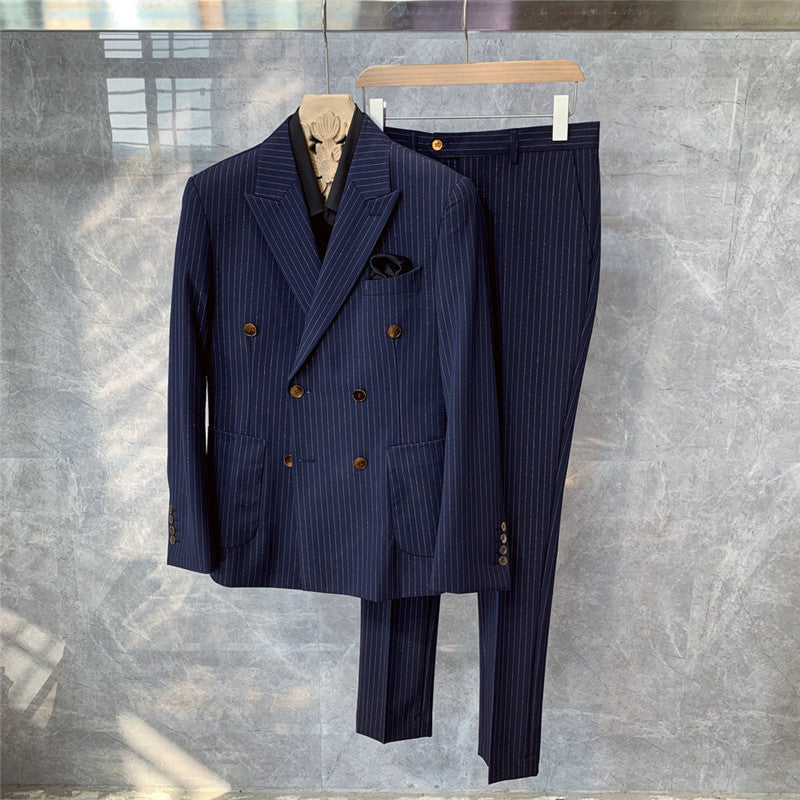 British Style Formal Wear Striped Double-breasted Blazer