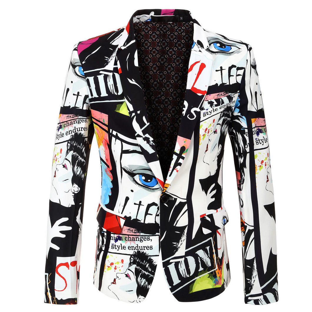 Men's Suit Casual Ethnic Style Bronzing Floral Slim Fit Suit Jacket