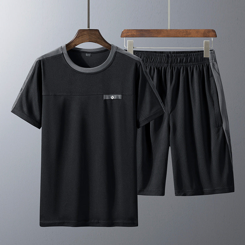 Men'S Short-Sleeved T-Shirt Middle-Aged And Elderly Casual Suit Men'S Short-Sleeved Shorts Two-Piece Dad Suit