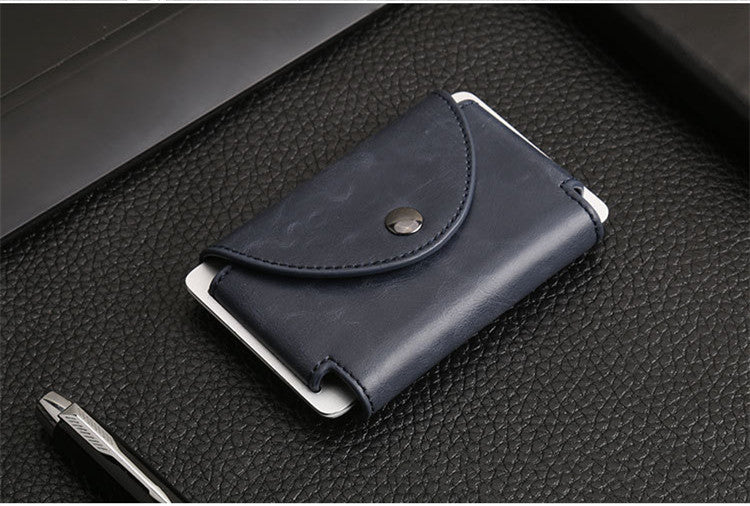 New European And American Crazy Horse Leather Male Card Holder Leather Retro Anti-Degaussing Theft Credit Card Package RFID Aluminum Alloy Credit Card Case - WAlMYe #