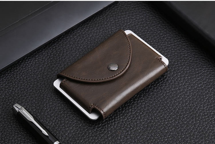 New European And American Crazy Horse Leather Male Card Holder Leather Retro Anti-Degaussing Theft Credit Card Package RFID Aluminum Alloy Credit Card Case - WAlMYe #