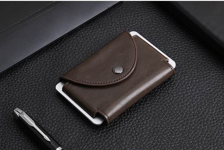 New European And American Crazy Horse Leather Male Card Holder Leather Retro Anti-Degaussing Theft Credit Card Package RFID Aluminum Alloy Credit Card Case