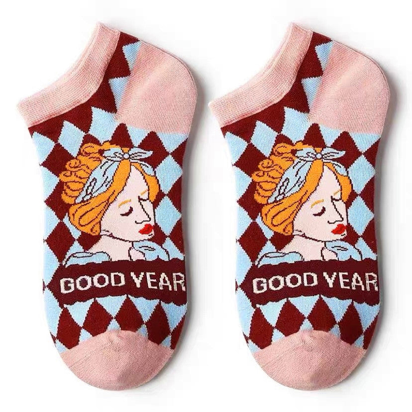 French Cat Illustration Socks Female Cute Cartoon Cat Lolita Illustration Ins Tide Socks Shallow Mouth Socks - WAlMYe #