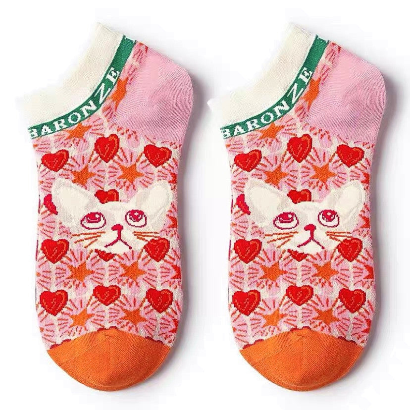 French Cat Illustration Socks Female Cute Cartoon Cat Lolita Illustration Ins Tide Socks Shallow Mouth Socks - WAlMYe #