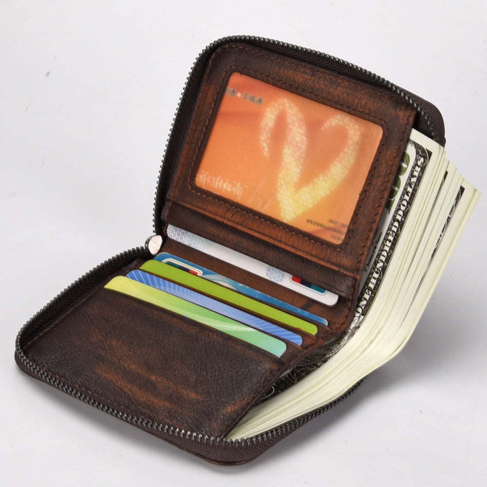 Men'S Short Head Leather Wallet Men'S Retro Wallet Vertical Zipper Leisure Youth Wallet - WAlMYe #
